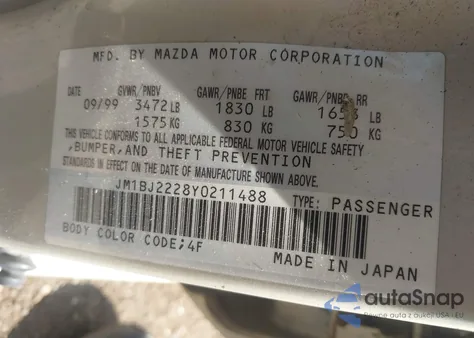 2000 Mazda Protege Dx/Lx from USA, damaged, VIN JM1BJ2228Y0211488